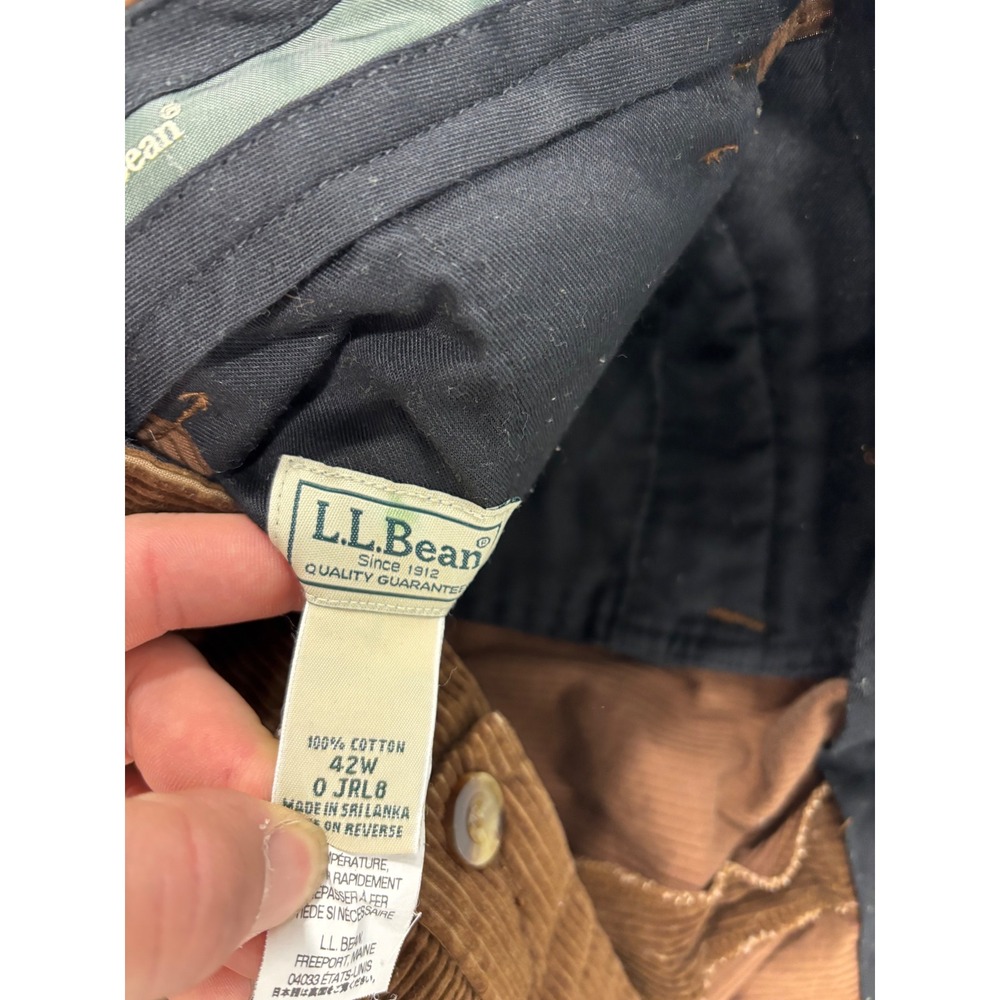LL Bean Brown Corduroy Pants Mens 42W 100% Cotton Wide Wale Cuffed Trousers - Picture 2 of 5